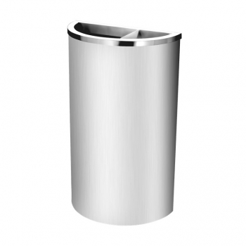 SS105 Stainless Steel Bin Semi Round C/W 2/3 Open & 1/3 Ashtray Top