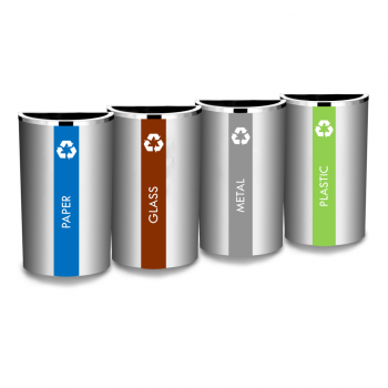 SS103 |IN4| Stainless Steel Recycle Bin Semi Round c/w Open Top (4-in-1)