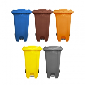 240L Mobile Garbage Bin 2-Wheel c/w Foot Pedal - Blue/Brown/Orange/Yellow/Grey