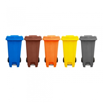 120L Mobile Garbage Bin 2-Wheel c/w Foot Pedal - Blue/Brown/Orange/Yellow/Grey