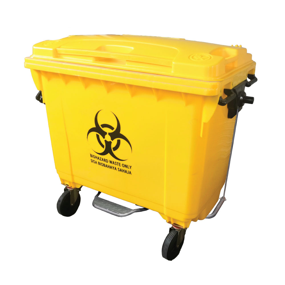 1100L Biohazard Mobile Garbage Bin 4-Wheel C/W Foot Pedal