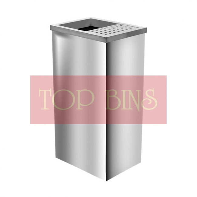 SS111-OA Stainless Steel Bin Rectangular C/W 3/5 Open Top & 2/5 Ashtray Top