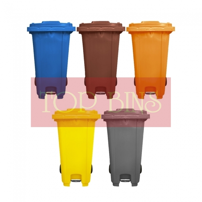 240L Mobile Garbage Bin 2-Wheel c/w Foot Pedal - Blue/Brown/Orange/Yellow/Grey