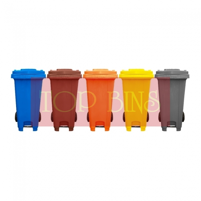 120L Mobile Garbage Bin 2-Wheel c/w Foot Pedal - Blue/Brown/Orange/Yellow/Grey