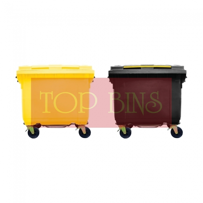 1100L Mobile Garbage Bin 4-Wheel c/w Foot Pedal - Yellow/Black